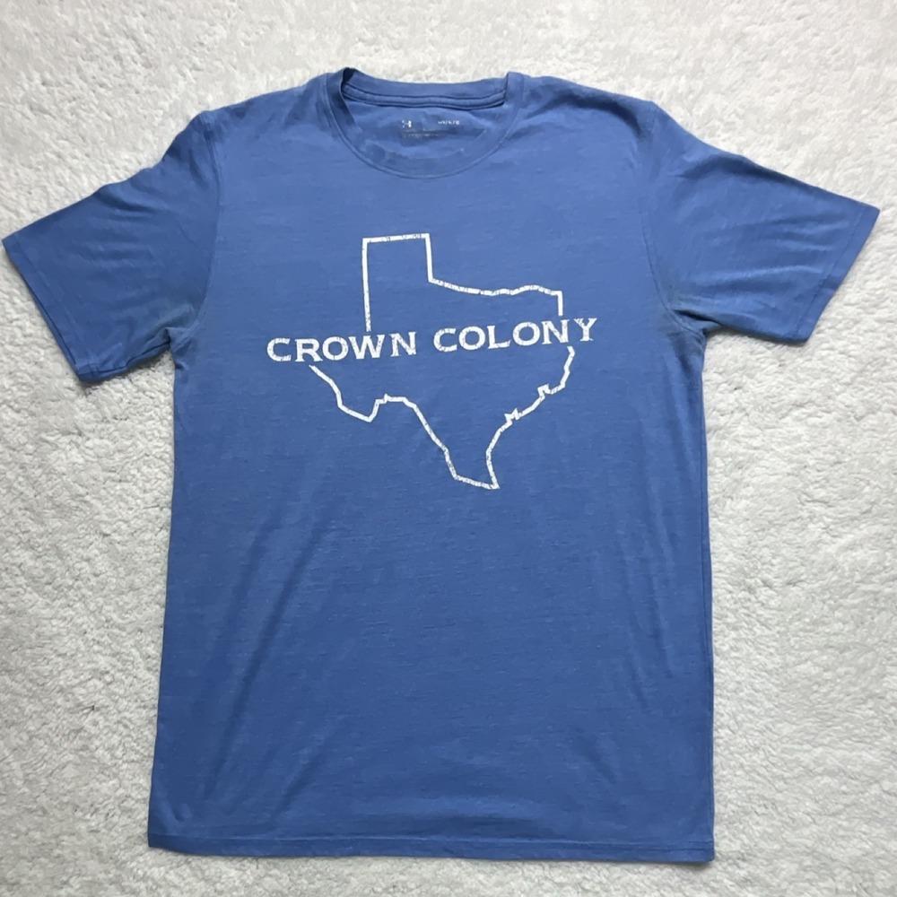 Under Armour Crown Colony Texas Graphic Blue Jersey Men's Crew Neck T-Shirt Siz…
